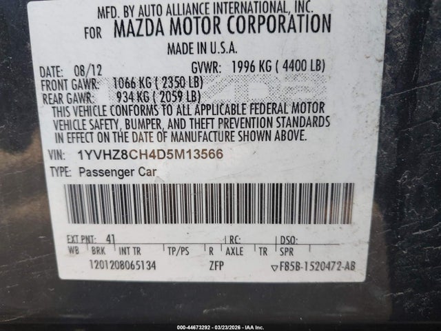 Продажа на аукционе авто 2013 Mazda Mazda6 I Grand Touring, vin: 1YVHZ8CH4D5M13566, номер лота: 44673292