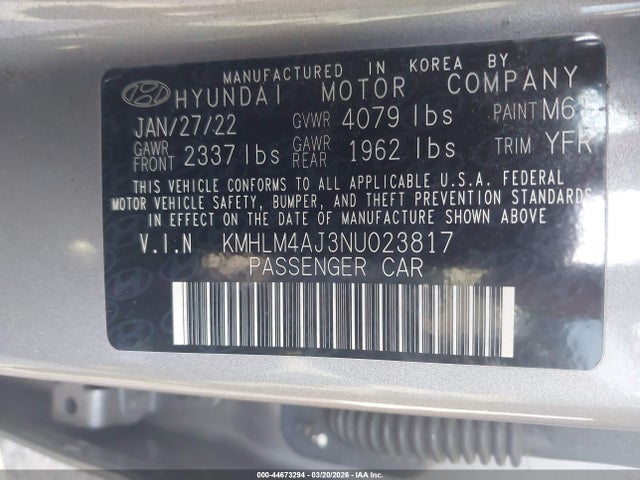 Продаж на аукціоні авто 2022 Hyundai Elantra Hybrid Blue, vin: KMHLM4AJ3NU023817, номер лоту: 44673294