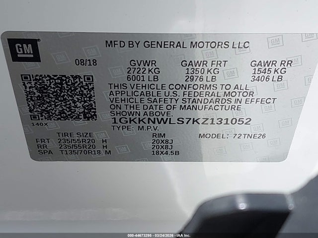 Aukcja sprzedaży 2019 Gmc Acadia Slt-2, vin: 1GKKNWLS7KZ131052, numer aukcji: 44673295