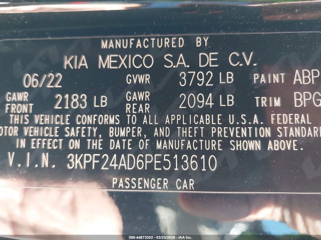 Продаж на аукціоні авто 2023 Kia Forte Lxs, vin: 3KPF24AD6PE513610, номер лоту: 44673302