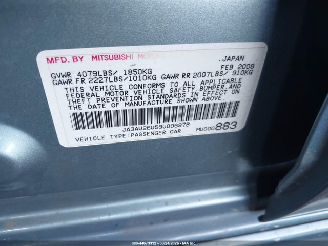 Продаж на аукціоні авто 2009 Mitsubishi Lancer Es/es-sport, vin: JA3AU26U59U006878, номер лоту: 44673312