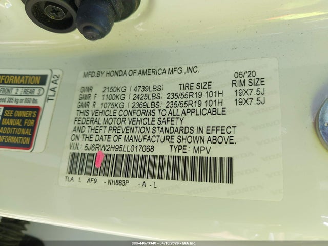 5J6RW2H95LL017068 Honda Cr-v Awd Touring