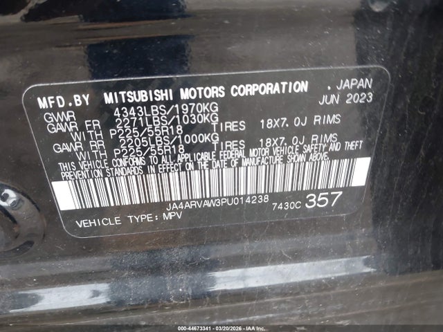 Продажа на аукционе авто 2023 Mitsubishi Outlander Sport 2.4 Gt Awc, vin: JA4ARVAW3PU014238, номер лота: 44673341