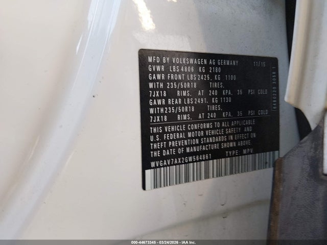2016 VOLKSWAGEN TIGUAN WVGAV7AX2GW564861 Photo 8