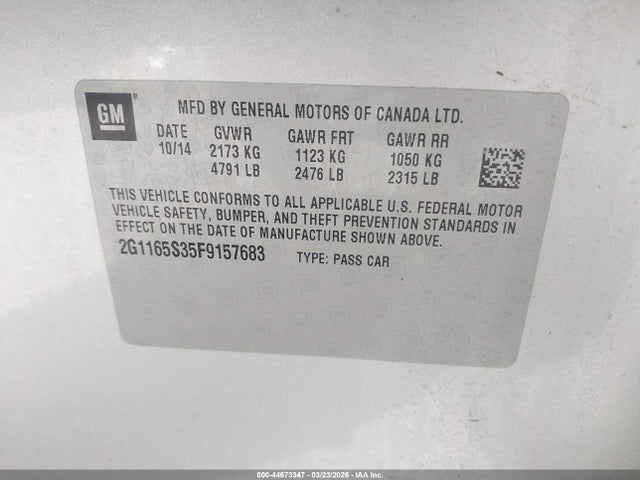 Aukcja sprzedaży 2015 Chevrolet Impala 2lz, vin: 2G1165S35F9157683, numer aukcji: 44673347