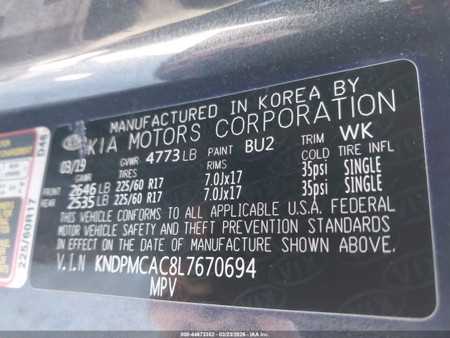 44673352 :رقم المزاد ، KNDPMCAC8L7670694 vin ، 2020 Kia Sportage Lx مزاد بيع