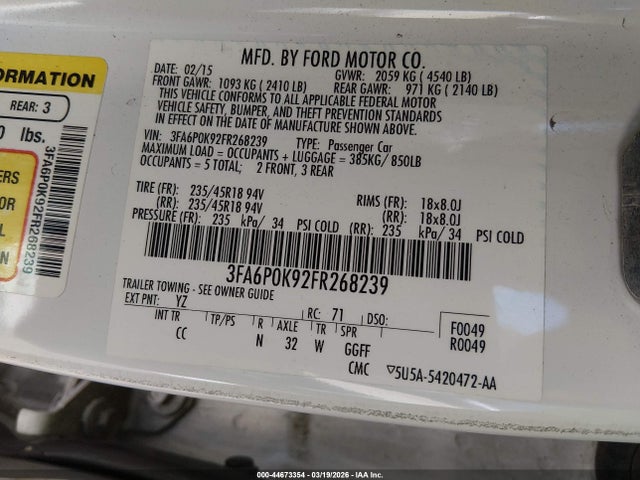 Ford Fusion Titanium 2015 3FA6P0K92FR268239 Image 9