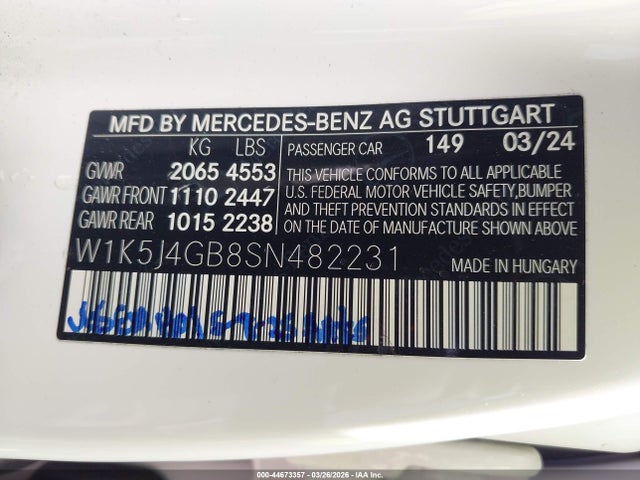 W1K5J4GB8SN482231 Mercedes-Benz Cla 250 Coupe