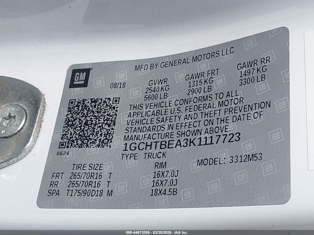 Chevrolet Colorado Wt 2019 1GCHTBEA3K1117723 Image 9