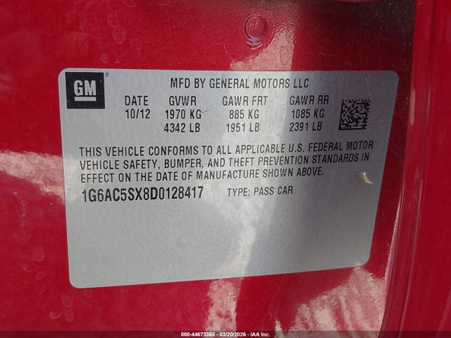 Aukcja sprzedaży 2013 Cadillac Ats Performance, vin: 1G6AC5SX8D0128417, numer aukcji: 44673365