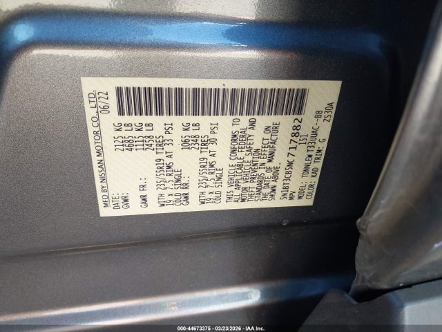 44673375 :رقم المزاد ، 5N1BT3CB5NC717882 vin ، 2022 Nissan Rogue Sl Intelligent Awd مزاد بيع