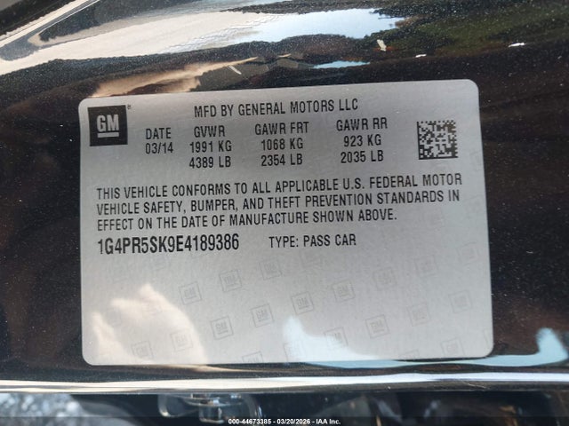 Продажа на аукционе авто 2014 Buick Verano Convenience Group, vin: 1G4PR5SK9E4189386, номер лота: 44673385