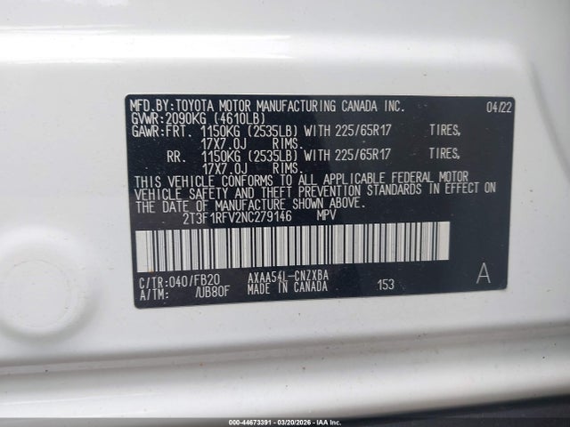 Toyota RAV4 LE 2022 2T3F1RFV2NC279146 Image 9