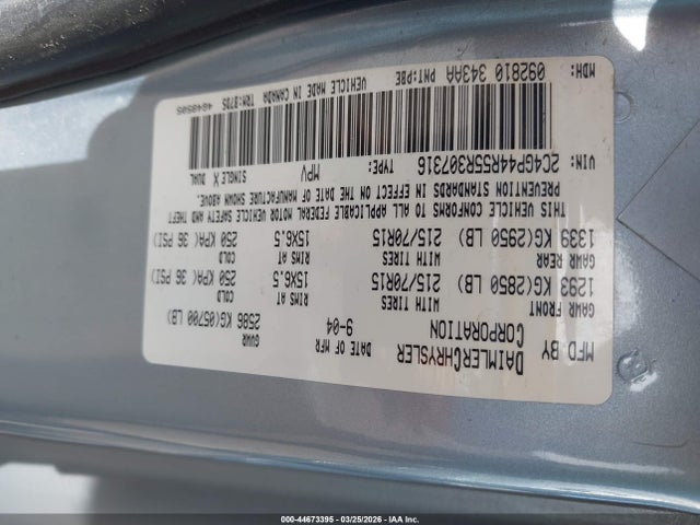 Продажа на аукционе авто 2005 Chrysler Town & Country Lx, vin: 2C4GP44R55R307316, номер лота: 44673395
