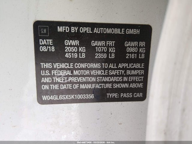 Aukcja sprzedaży 2019 Buick Regal Sportback Fwd Preferred, vin: W04GL6SX5K1003356, numer aukcji: 44673408