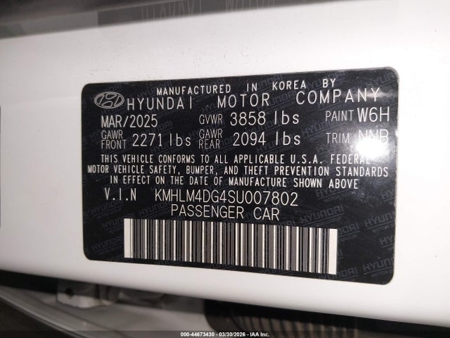 2025 Hyundai Elantra Sel Sport მანქანა იყიდება აუქციონზე, vin: KMHLM4DG4SU007802, აუქციონის ნომერი: 44673430