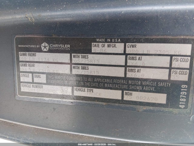 Продажа на аукционе авто 1987 Dodge Dakota, vin: 1B7GN14M9HS322669, номер лота: 44673440