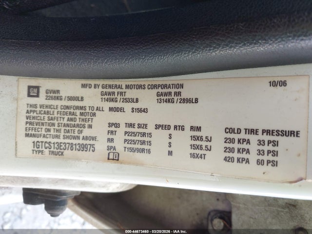 Продажа на аукционе авто 2007 Gmc Canyon Sle2, vin: 1GTCS13E378139975, номер лота: 44673460