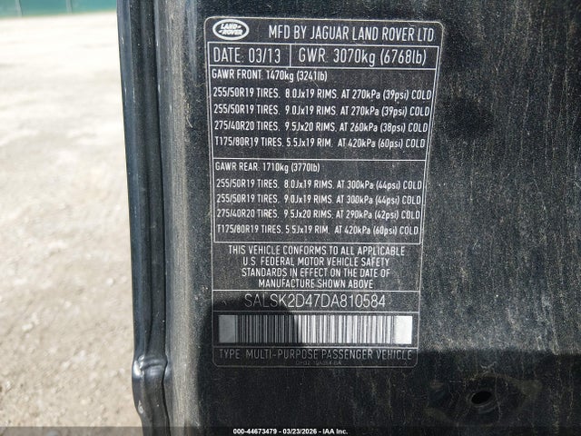 Продаж на аукціоні авто 2013 Land Rover Range Rover Sport Hse, vin: SALSK2D47DA810584, номер лоту: 44673479