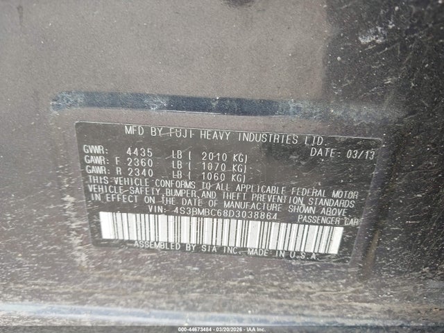 Aukcja sprzedaży 2013 Subaru Legacy 2.5i Premium, vin: 4S3BMBC68D3038864, numer aukcji: 44673484