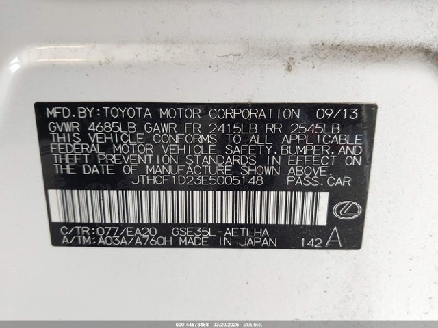 44673488 :رقم المزاد ، JTHCF1D23E5005148 vin ، 2014 Lexus Is 250 مزاد بيع