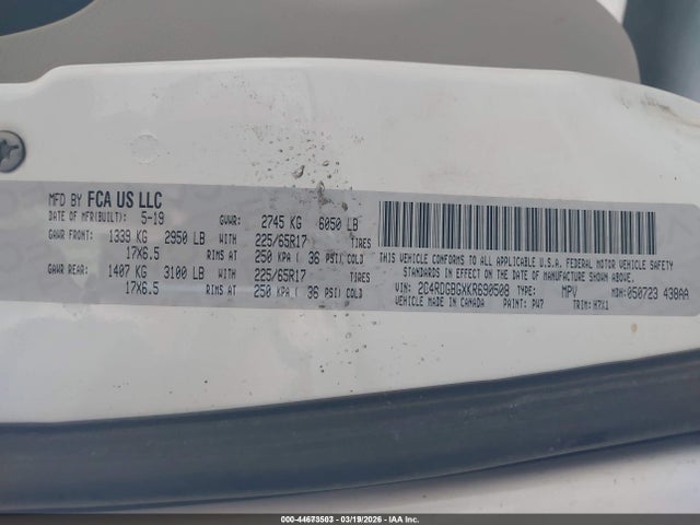 2019 DODGE GRAND CARAVAN 2C4RDGBGXKR690508 Photo 8