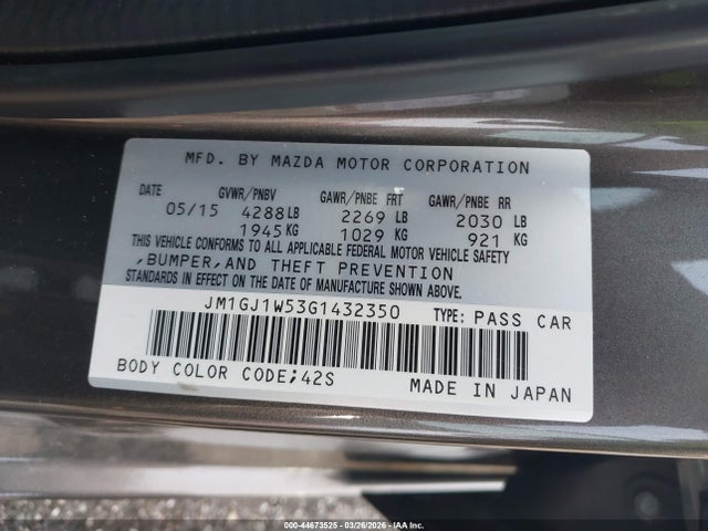 44673525 :رقم المزاد ، JM1GJ1W53G1432350 vin ، 2016 Mazda Mazda6 I Grand Touring مزاد بيع