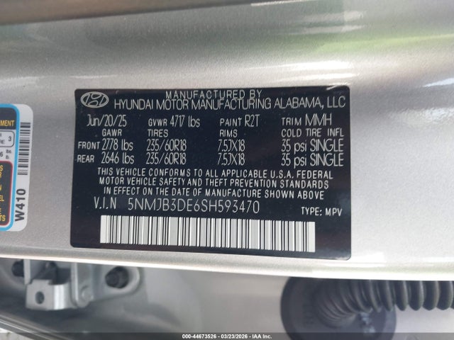 44673526 :رقم المزاد ، 5NMJB3DE6SH593470 vin ، 2025 Hyundai Tucson Sel مزاد بيع
