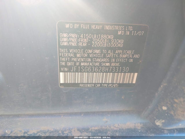 44673551 :رقم المزاد ، JF1SG63628H733130 vin ، 2008 Subaru Forester 2.5x مزاد بيع