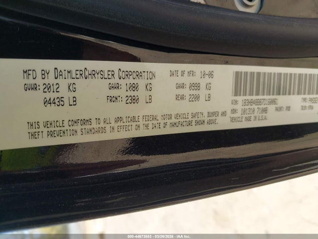 2007 Dodge Caliber Sxt მანქანა იყიდება აუქციონზე, vin: 1B3HB48B87D160061, აუქციონის ნომერი: 44673553