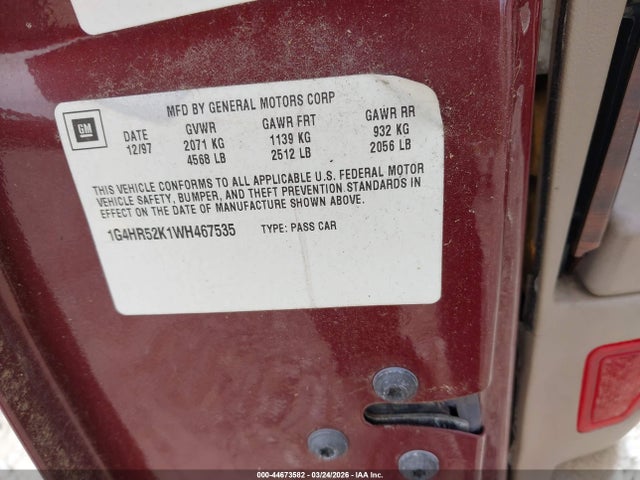 44673582 :رقم المزاد ، 1G4HR52K1WH467535 vin ، 1998 Buick Lesabre Limited مزاد بيع