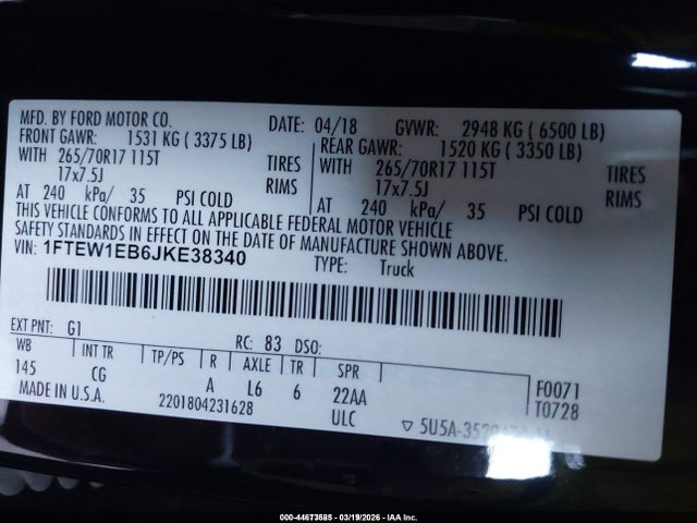 Ford F-150 Xl 2018 1FTEW1EB6JKE38340 Image 8