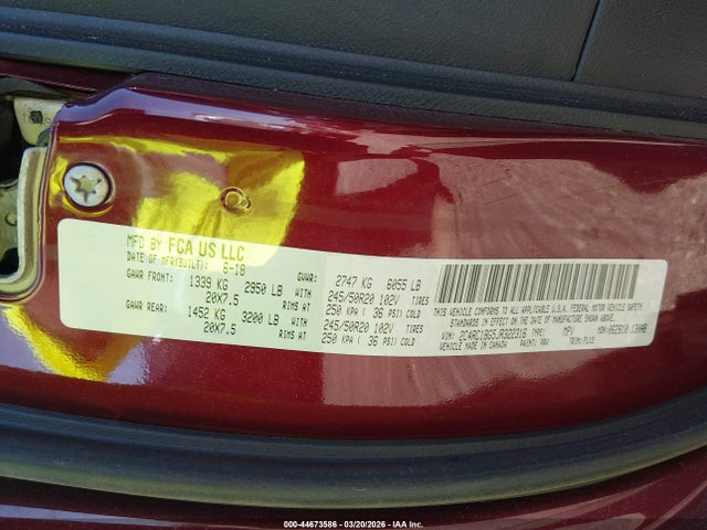 2018 Chrysler Pacifica Touring L მანქანა იყიდება აუქციონზე, vin: 2C4RC1BG5JR322316, აუქციონის ნომერი: 44673586