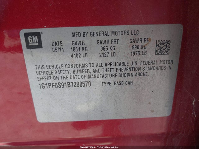 2011 CHEVROLET CRUZE 1G1PF5S91B7280570 Photo 8