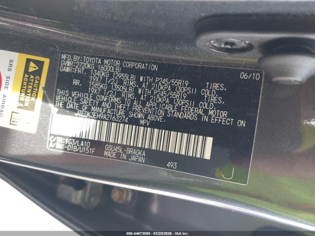 2010 TOYOTA HIGHLANDER JTEDK3EH9A2163274 Photo 8