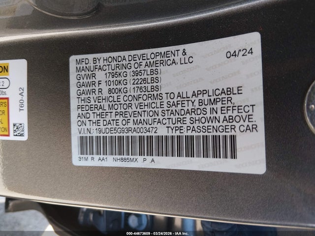Продаж на аукціоні авто 2024 Acura Integra Type S, vin: 19UDE5G93RA003472, номер лоту: 44673609