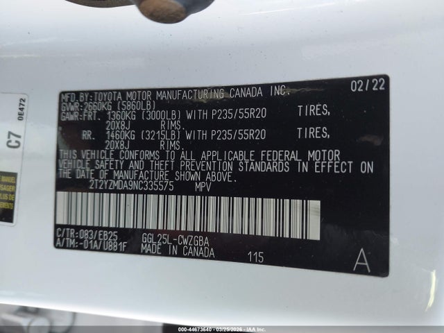 44673640 :رقم المزاد ، 2T2YZMDA9NC335575 vin ، 2022 Lexus Rx 350 F Sport Handling مزاد بيع
