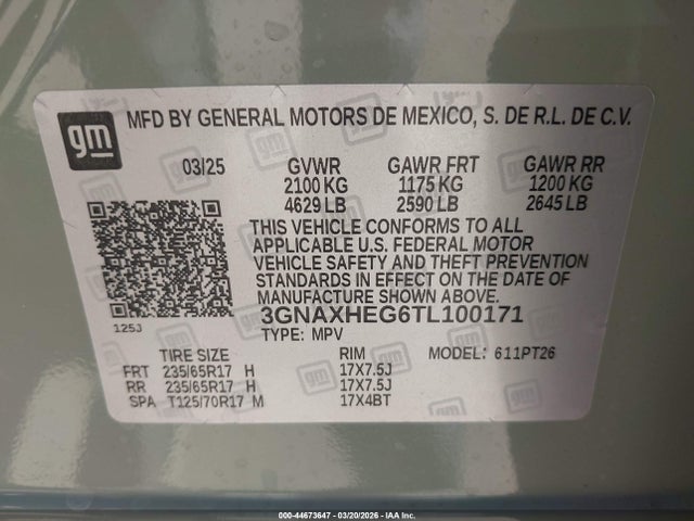 3GNAXHEG6TL100171 Chevrolet Equinox Fwd Lt