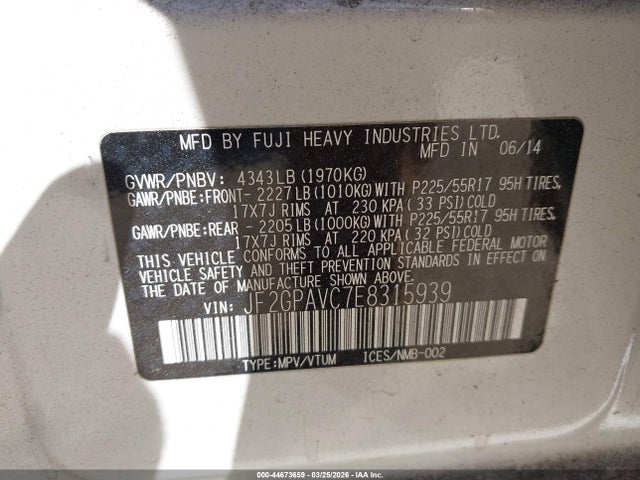 JF2GPAVC7E8315939 Subaru Xv Crosstrek 2.0i Premium