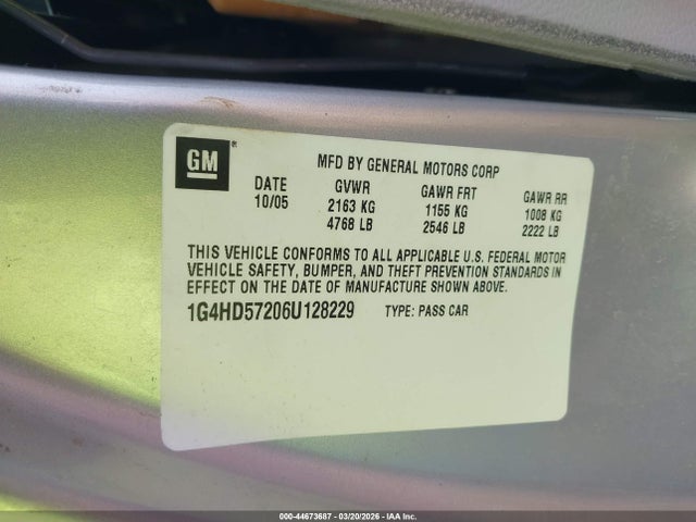 2006 Buick Lucerne Cxl მანქანა იყიდება აუქციონზე, vin: 1G4HD57206U128229, აუქციონის ნომერი: 44673687