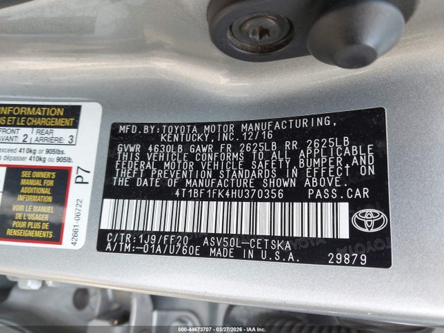 Toyota CAMRY SE 2017 4T1BF1FK4HU370356 Image 9