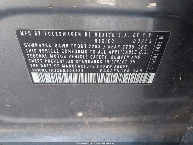 Продаж на аукціоні авто 2014 Volkswagen Jetta Sportwagen 2.0l Tdi, vin: 3VWML7AJ2EM603669, номер лоту: 44673719