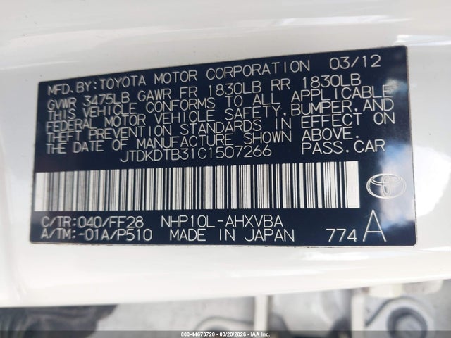 2012 TOYOTA PRIUS C JTDKDTB31C1507266 Photo 8