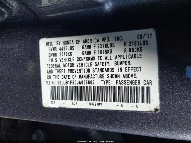 Продажа на аукционе авто 2018 Acura Tlx Tech Pkg, vin: 19UUB1F50JA005667, номер лота: 44673733