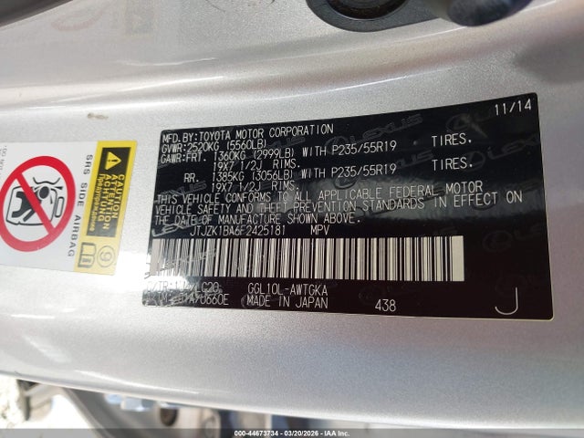 JTJZK1BA6F2425181 Lexus RX 350