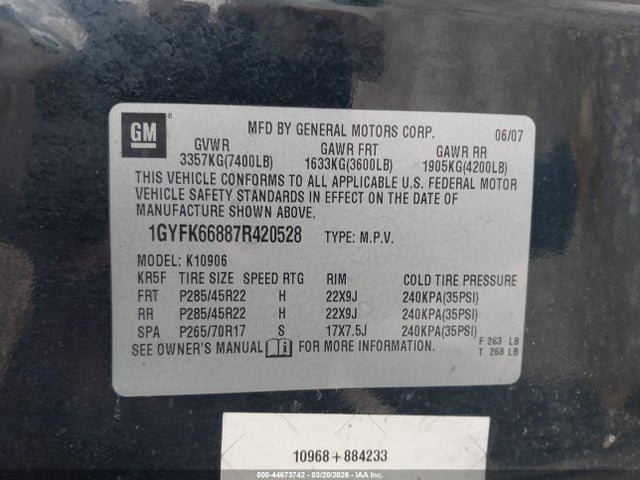 2007 CADILLAC ESCALADE ESV 1GYFK66887R420528 Photo 8