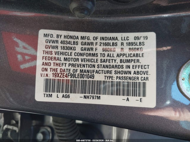 19XZE4F99LE001049 Honda Insight Touring