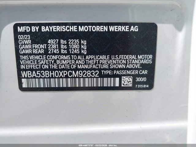 44673757 :رقم المزاد ، WBA53BH0XPCM92832 vin ، 2023 Bmw 530 I مزاد بيع