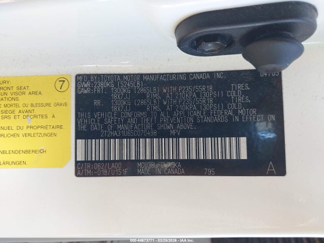 44673771 :رقم المزاد ، 2T2HA31U65C070498 vin ، 2005 Lexus Rx 330 مزاد بيع