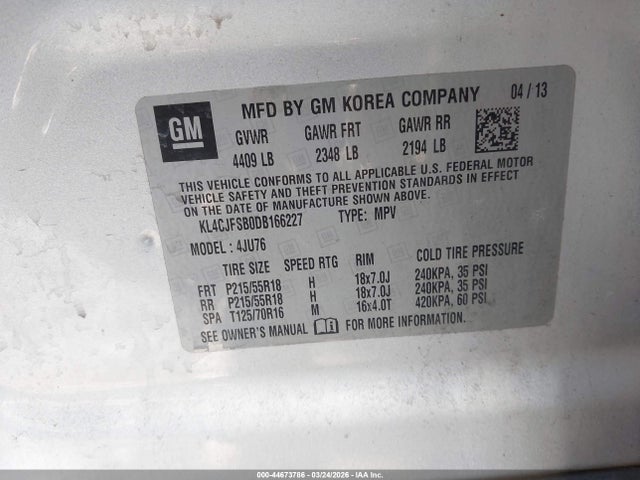 Продажа на аукционе авто 2013 Buick Encore Convenience, vin: KL4CJFSB0DB166227, номер лота: 44673786